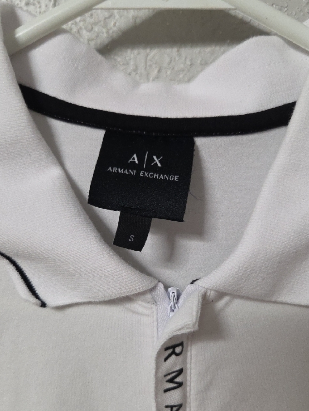 Armani Exchange White Polo with Black Trim Accents Small Sz - Picture 2 of 4